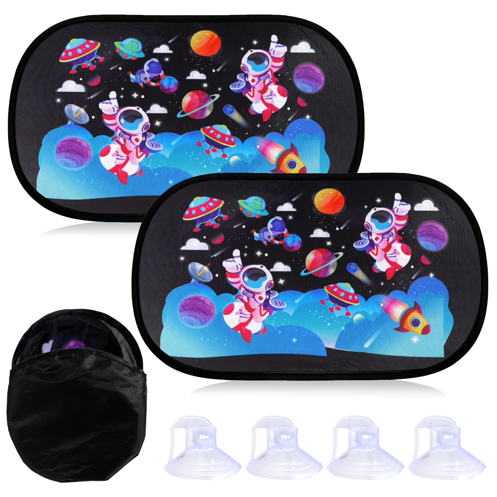 2 Pack Car Side Window Sun Shade, Self-designed Space Car Sun Shade Static Cling Rear Sunshades Car Window Blinds Suitable for Most Vehicles, Protects Baby, Kids, Adults, Pets Blocks UV Rays