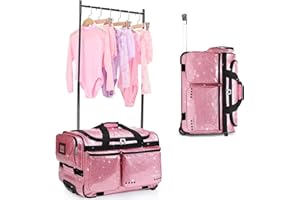 Fanwoli 23" Dance Bag with Garment Rack | Glittering Waterproof Fabric & Upgraded Stable System | Shine-Bright Collection | Ideal Competition Duffle Bag for Dancer Athlete Livestreamer | Sparkle Pink