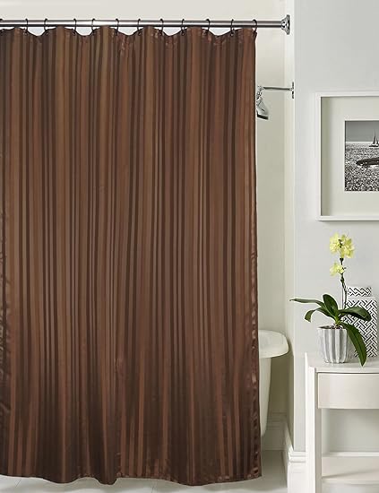 Lushomes Polyester Blend Thick Striped Water Repellent Shower Curtain with 12 Eyelets and 12 C-Hooks, 72x80inch/ 185x205cm(Dark Brown)