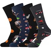 KONY Men's Cotton Crew Dress Socks, Fun and Striped Patterns, 4 Pairs | Cotton-rich breathable comfort, funny novelty prints, classic styles, business casual wear, gifts for men dad, size 9-12