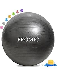 PROMIC Exercise Ball (45-85cm) with Quick Foot Pump, Professional Grade Anti Burst & Slip Resistant Balance Ball for Yoga, Balance, Workout, Fitness, Use for a Work Chair (8 Colors)