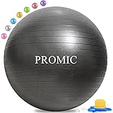 PROMIC Exercise Ball (45-85cm) with Quick Foot Pump, Professional Grade Anti Burst & Slip Resistant Balance Ball for Yoga, Balance, Workout, Fitness, Use for a Work Chair (8 Colors)