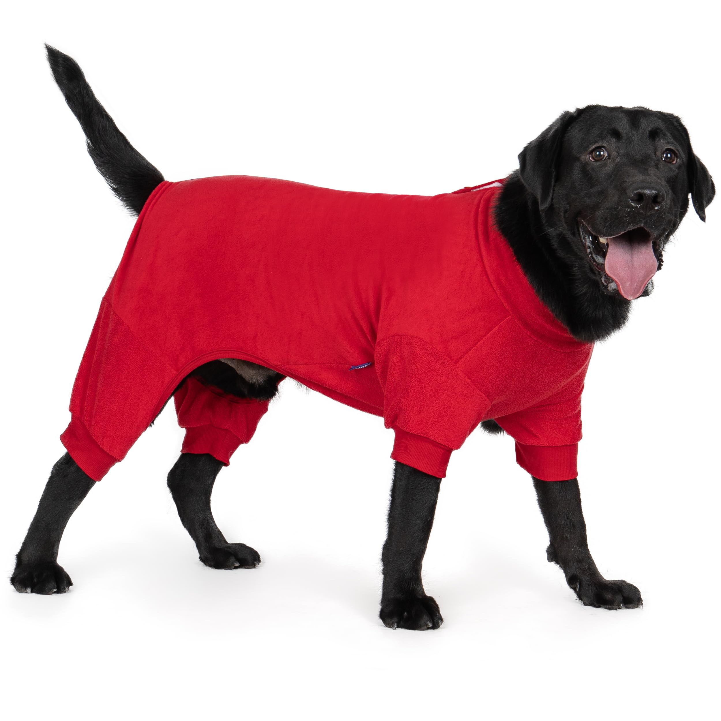 cyeollo Dog Pajamas for Medium to Large Sized Dogs Fleece Dog Pjs Warm Doggie Onesie Jumpsuit Stretchable Winter Coat Pet Clothes Girl Boy, Color Red Image