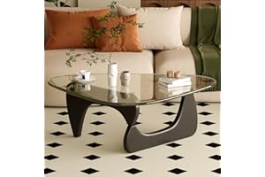 JCAJCA Coffee Table for Living Room Mid Century Modern Center Table with Glass Top, Black Transparent