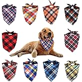KUUQA 10 Pack Triangle Dog Bandanas, Plaid Bibs Scarf Washable and Adjustable Kerchief Set for Dogs Cats Pets