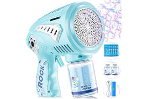 Boerfmo Bubble Gun - 72 Holes Space Bubbles Blaster with LED Light - Rechargeable Bubble Machine for Kids - Toys Gifts for Ages 3+ Year Old Boys/Girls, for Outdoor Act, Birthday Party