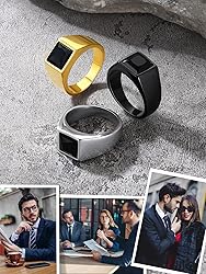 U7 Classic Men Signet Ring with Black Onyx