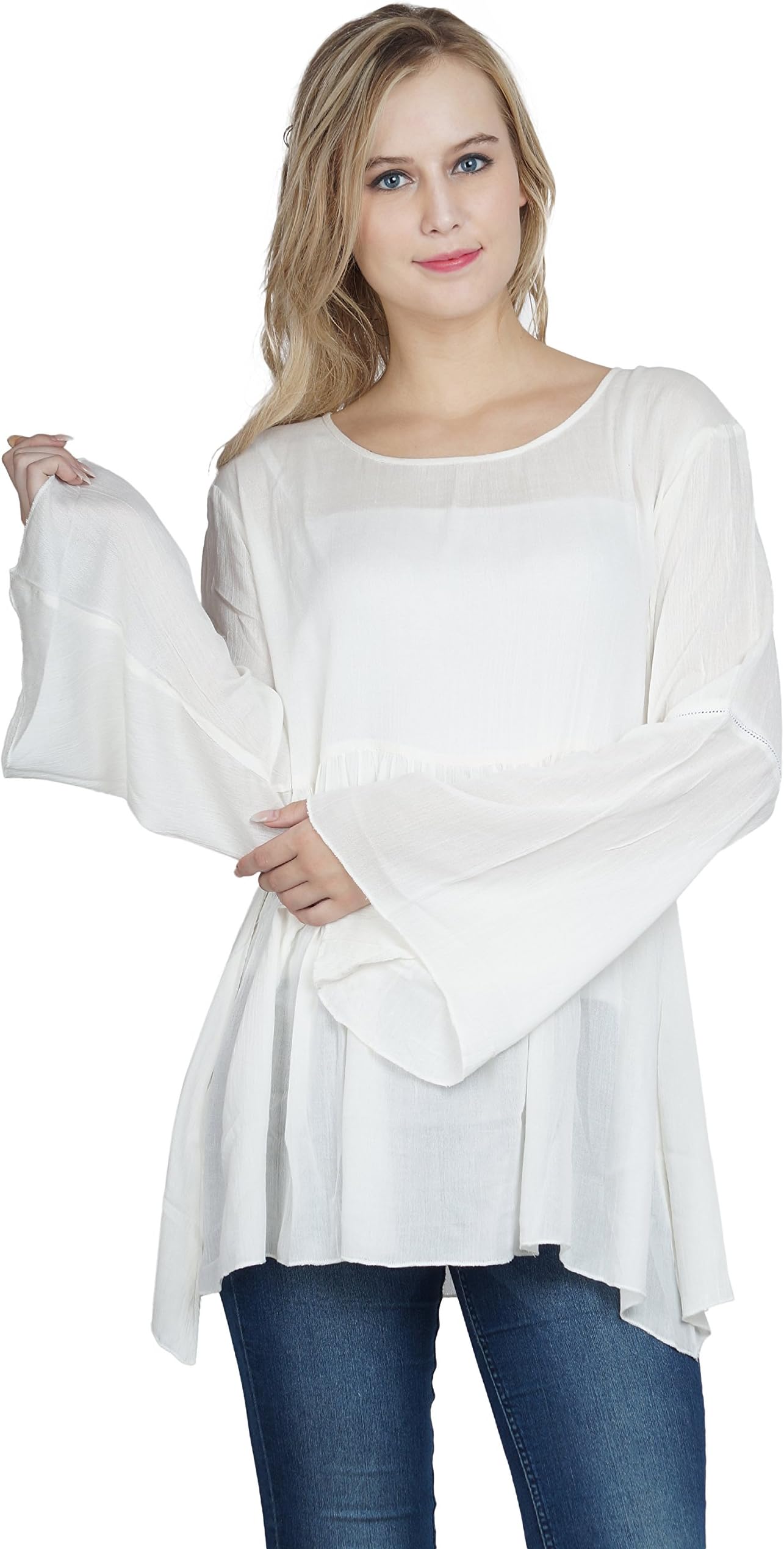 Patrorna Viscose Crepe Women's Angel Sleeve Peplum Tops (GR6V043)