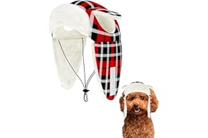 PET SHOW Dog Trapper Hat Winter Hat for Small Dogs Christmas Warm Fleece Aviator Hats with Ear Flaps Adjustable Outdoor Boy Puppy Pet Pilot Costume Cap S-Red Plaid/with Ear Holes