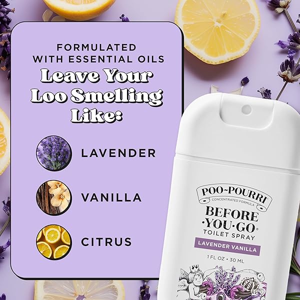 POO-POURRI BEFORE-YOU-GO POCKET TOILET SPRAY, TRAVEL ESSENTIALS, LAVENDER VANILLA, 1 FL OZ, UP TO 50 USES, ON-THE-GO BATHROOM ODOR DEODORIZER WITH ESSENTIAL OILS, TSA APPROVED SIZE