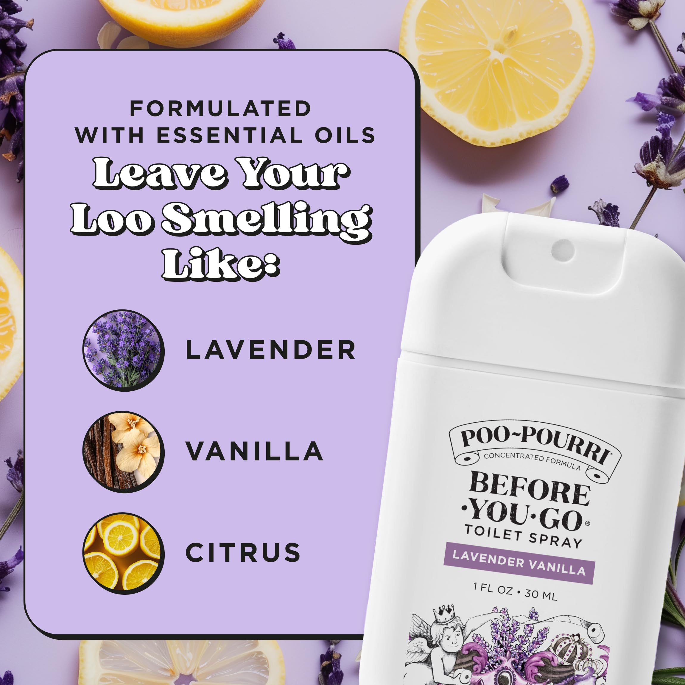Poo-Pourri Before-You-Go Pocket Toilet Spray, Travel Essentials, Lavender Vanilla, 1 Fl Oz, Up to 50 Uses, On-The-Go Bathroom Odor Deodorizer with Essential Oils, TSA Approved Size
