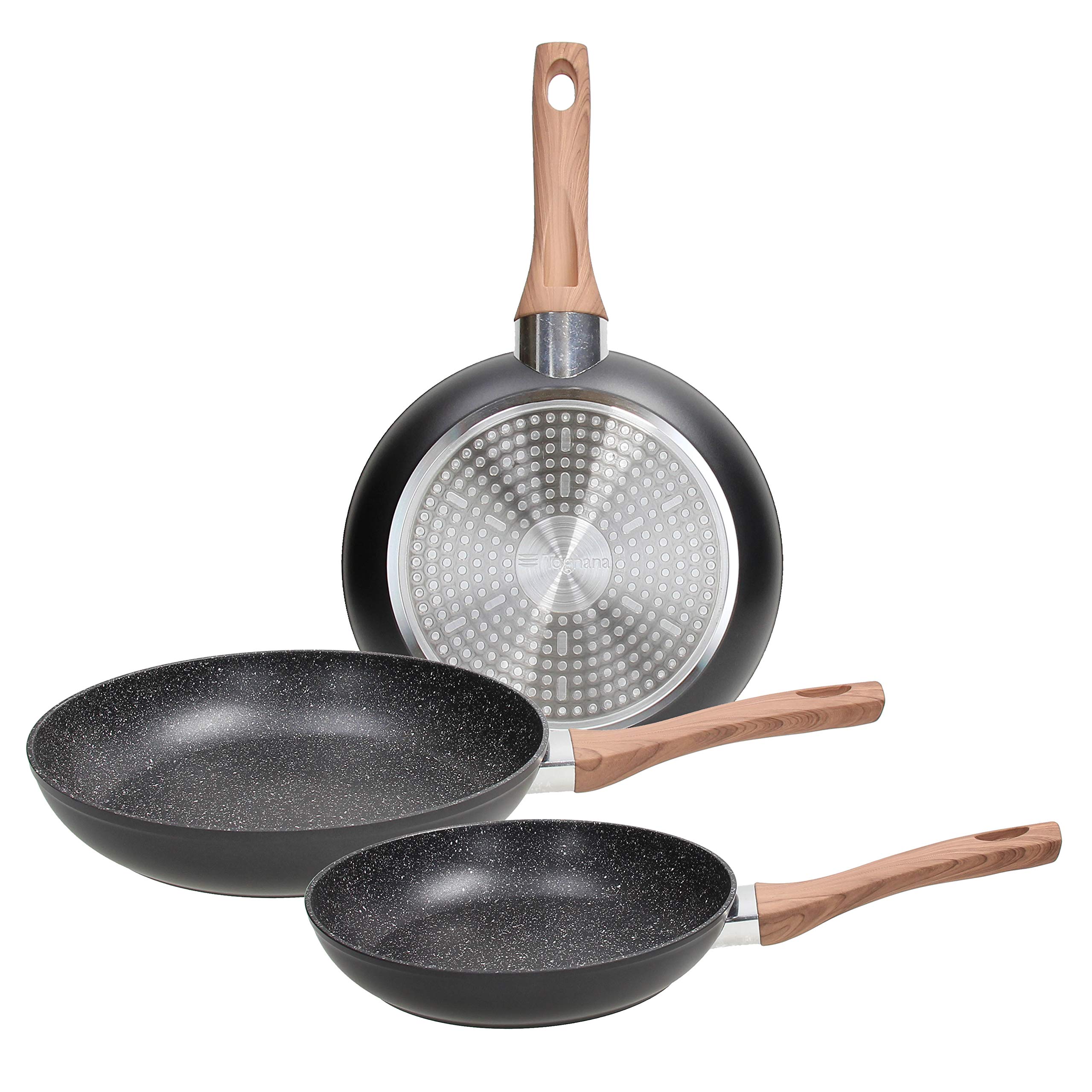 Tognana Great Stone Set of 3 Frying Pans 20/24/28 cm, Aluminium, Black