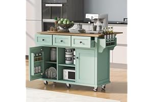 MEETFAV Rolling Kitchen Island with Storage, Moveable Kitchen Island with Drop Leaf, Portable Kitchen Storage Islands & Carts with Drawers and Shelves for Dinning Room
