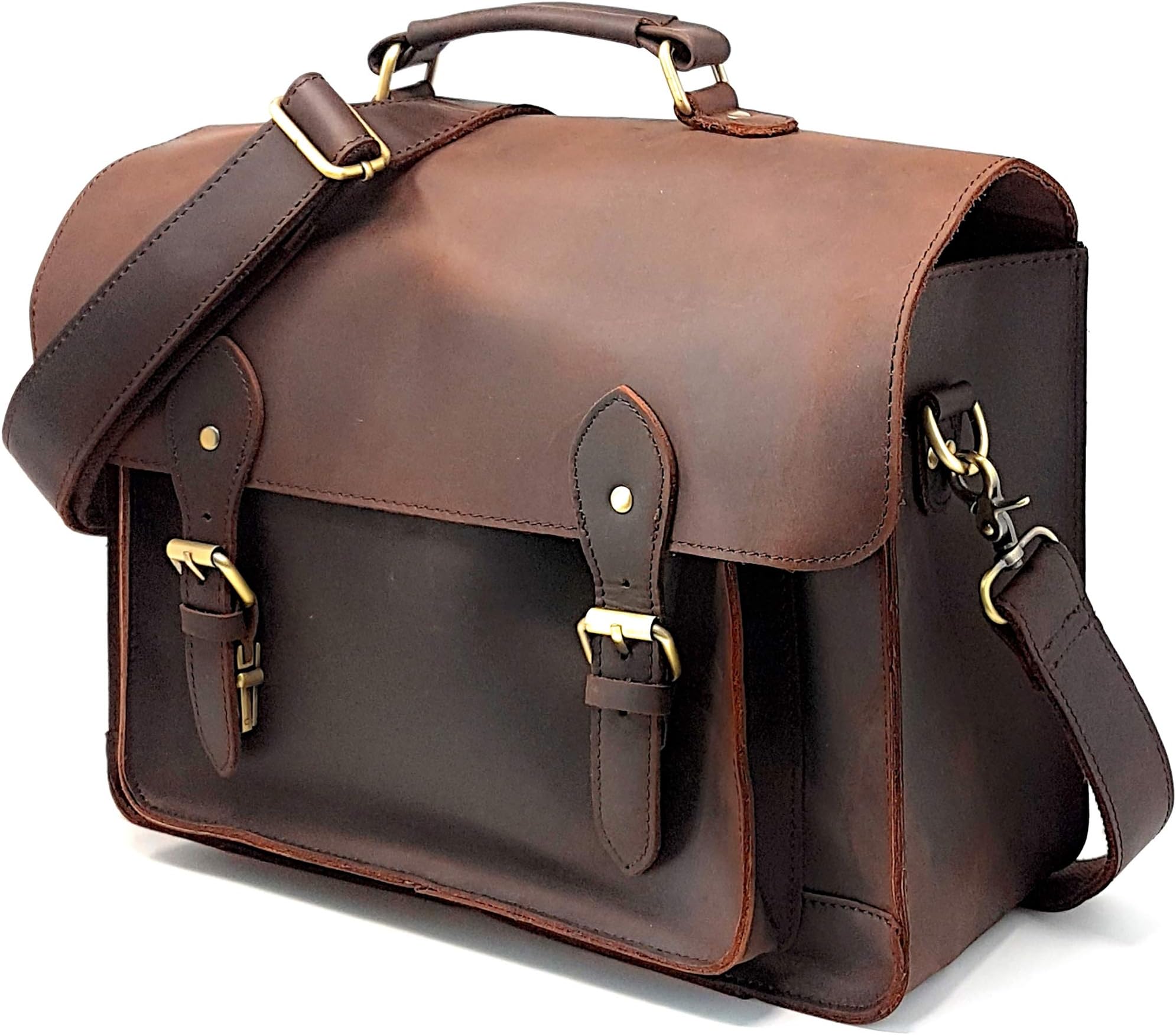 Full Grain Leather DSLR Camera Bag, Multipurpose Real Hunter Soft Leather 15-Inch Briefcase, Shoulder Messenger Satchel Fits 15.6-Inch Laptop with Removable Insert