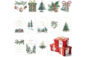 K1tpde Watercolor Christmas Tree Gift Tag - 137PCS Xmas Gift Tag with 30m Hemp Rope Merry Christmas Hanging Paper Tag with St