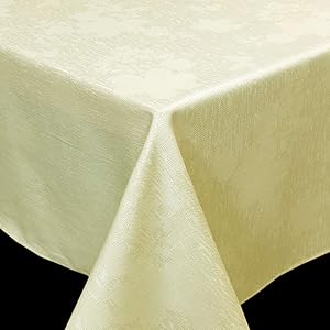 CAIT CHAPMAN HOME COLLECTION Solid Color Silhouetted Garden Shaded Leaves and Flowers Jacquard Woven Tablecloth (60" x 102" Rectangular, Linen Cream)