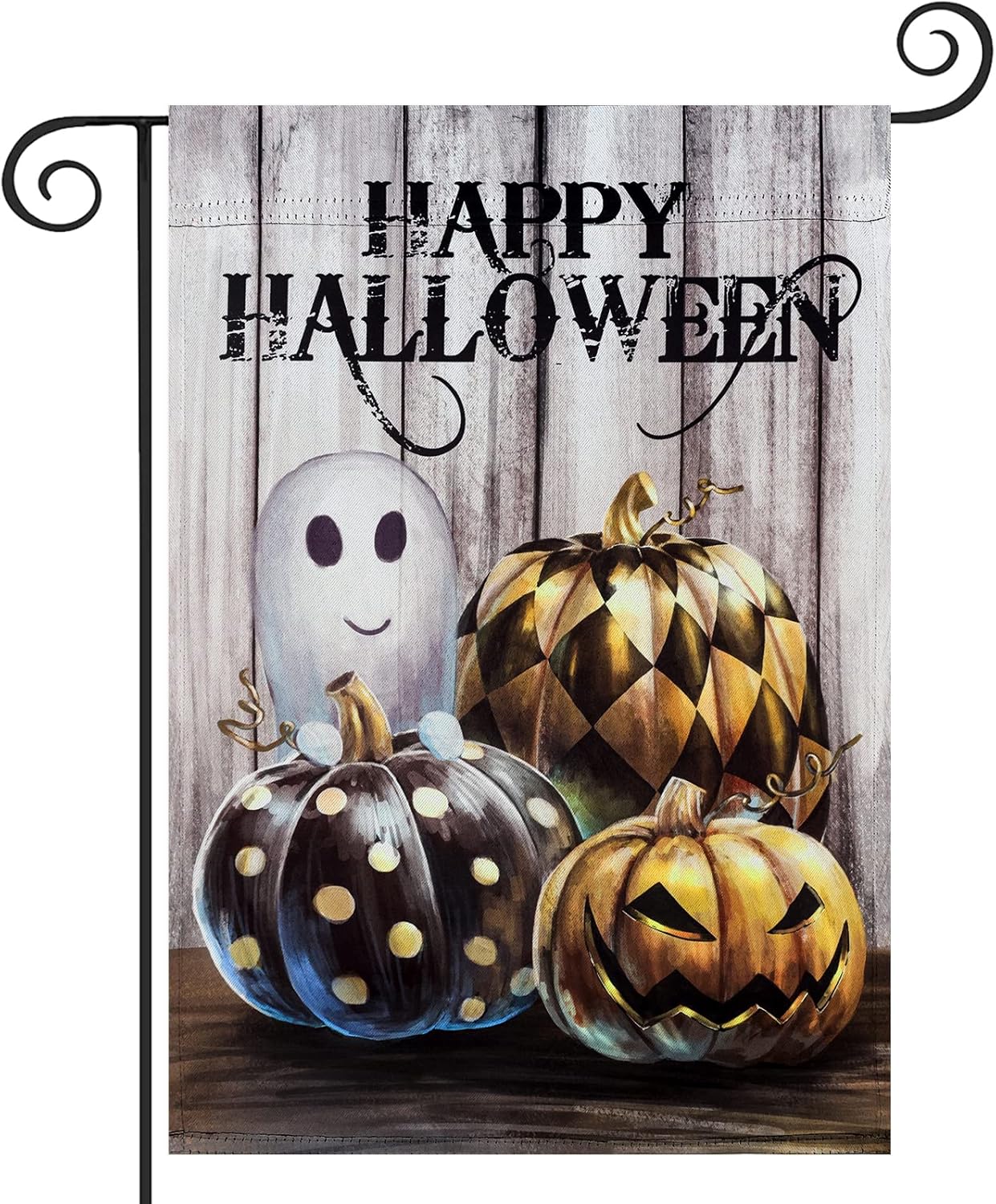 Flags - Spooky Ghost Happy Halloween Garden Flag, hogardeck 12.5x18 Inch Vertical Double Sided Polka Dot Jack O Lantern Yard Flag, Halloween Decorations Outdoor, Rustic Farmhouse Decor for Seasonal Holiday