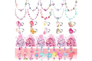 Vanblue Little Girls Jewelry Sets Easter Basket Steffer Kids Play Jewelry Easter egg fillers Play Necklaces Bracelets Rings for Girls 3-5 4-6 Costume Dress Up Jewelry Birthday Party Favors Gifts
