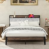 Sweetcrispy Queen Bed Frame with Headboard, Storage Headboard with USB Charging Station, Durable Squeak-Free Frame, Simple No-Tool Assembly,Works with Queen Mattress No Box Spring Needed