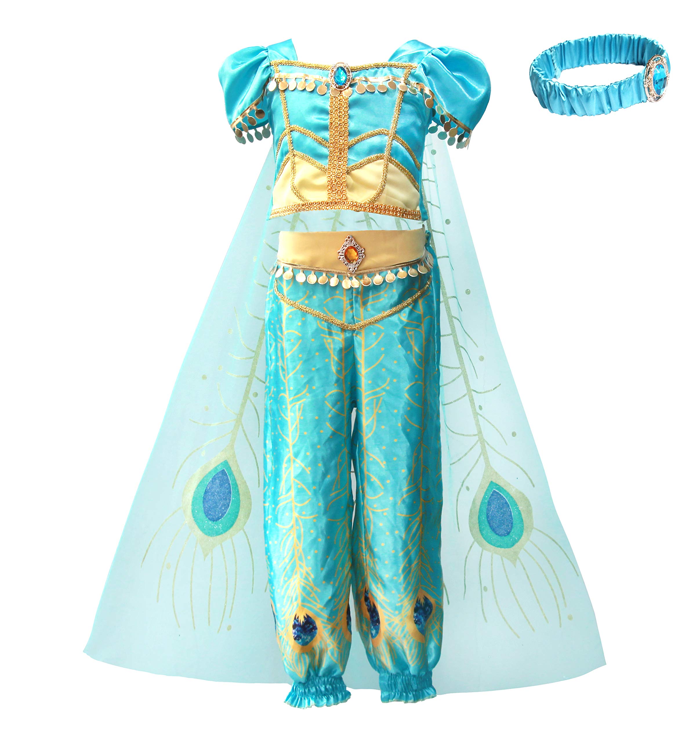 Lito Angels Arabian Princess Jasmine Fancy Dress Up Costume with Headband & Cape for Kids Girls Belly Dance Party Outfit Age 5-6 Years, B — image 1