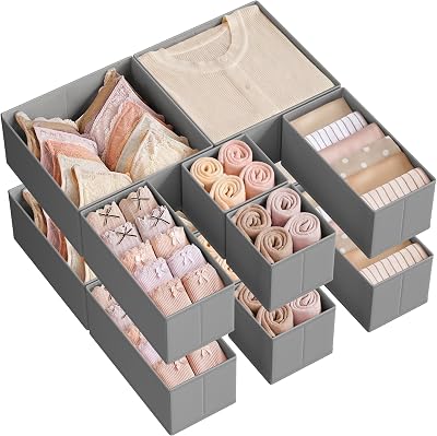 SONGMICS Drawer Organisers 12 Pack Foldable Fabric Storage Boxes Dove Grey