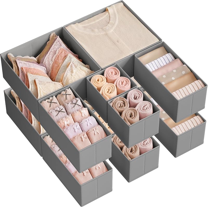 SONGMICS Drawer Organisers 12 Pack Foldable Fabric Storage Boxes Dove Grey