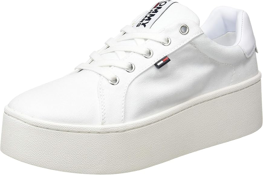 tommy hilfiger white & navy flatform flag sneaker trainers