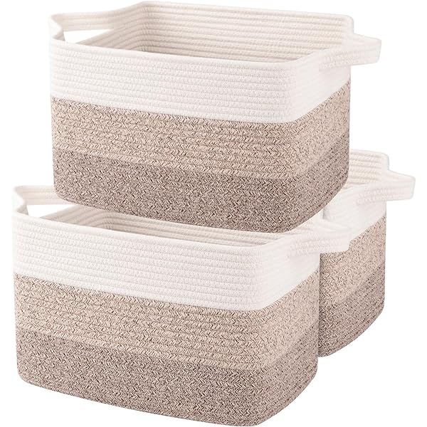 Lot De 3 Paniers De Rangement Rectangulaires En Corde De Coton Tissée