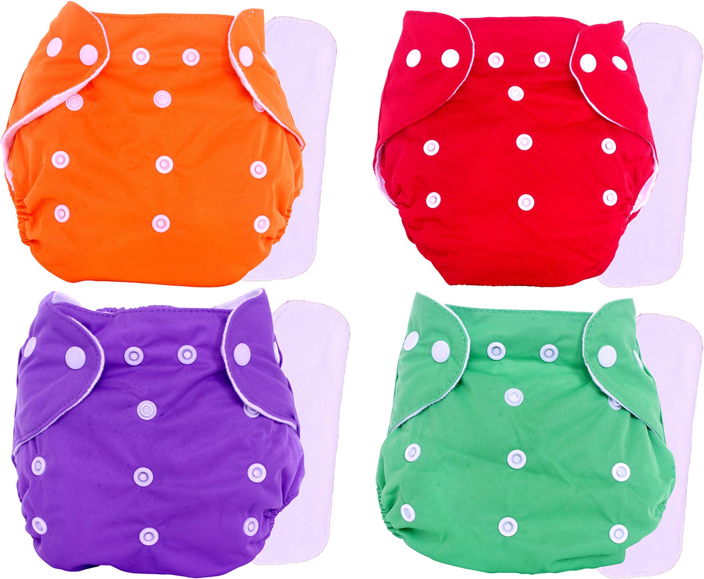 THE LITTLE LOOKERS Adjustable Cotton Pocket Diapers & Reusable Baby Washable Cloth Diaper Nappies with Wet-Free Inserts for Babies/Infants/Toddlers | Age 0 to 2 Years | Pack of 4 (Random Colors)