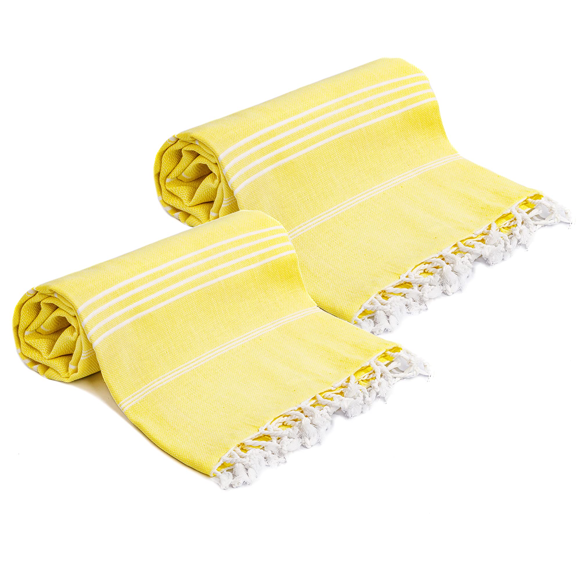 Turquoise Home, Large Beach Towel 100% Cotton - Soft and Durable, Ideal for Sauna, Spa, Yoga, and Pool, Yellow (2 Units), 100x180 cm - 39 x 71 inches