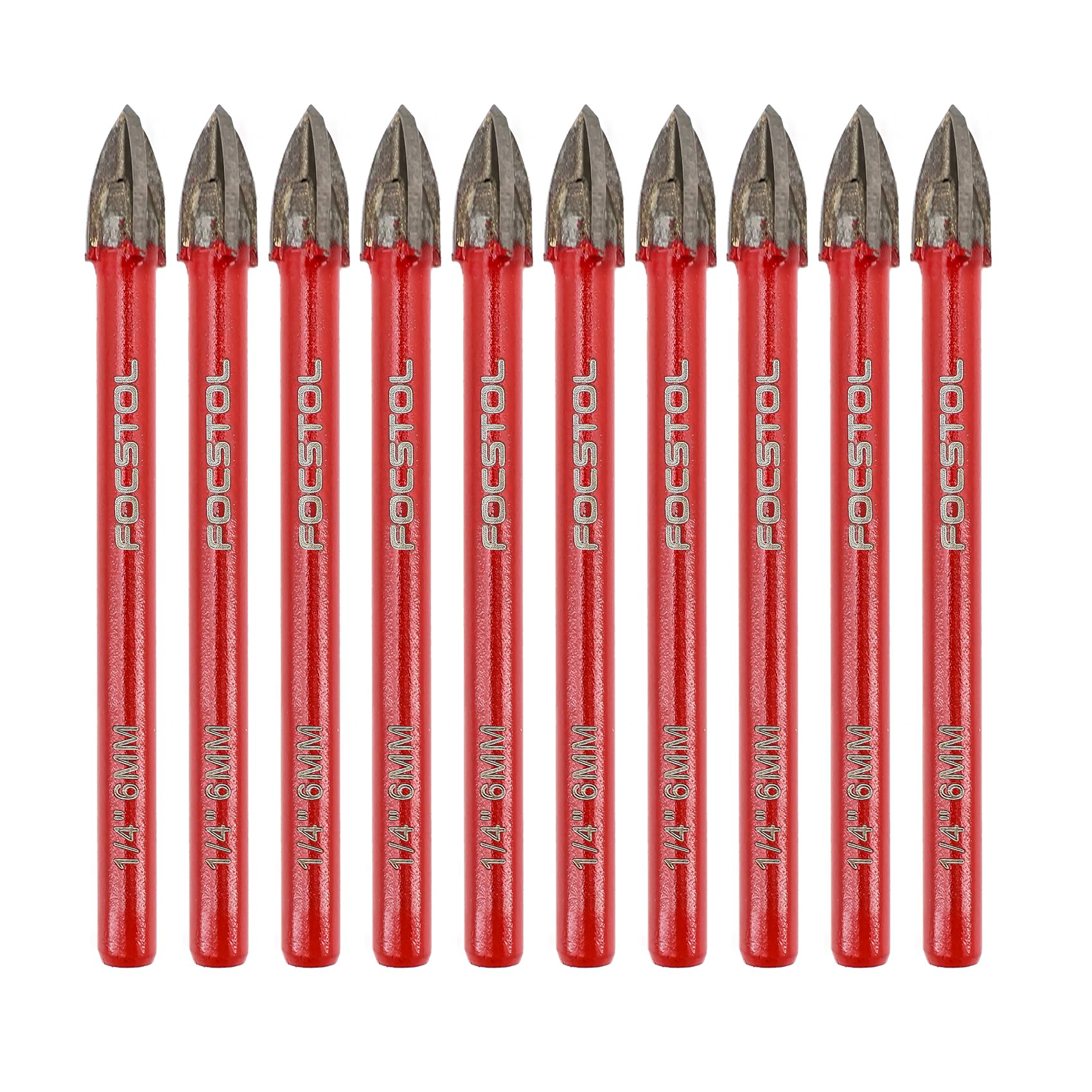 FOCSTOL Masonry Drill Bits Set - 10pcs 6mm Carbide Drill Bits Set with Round Shank for Wood Plastic Foam Tiles Softer Materials