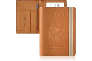 BAPHITY Genuine Leather Passport Holder for Women, Passport Wallet Cover with Elastic Strap and Zipper Closure, Rfid Passport Holder Fit for Immunization Record Card(Yellow)