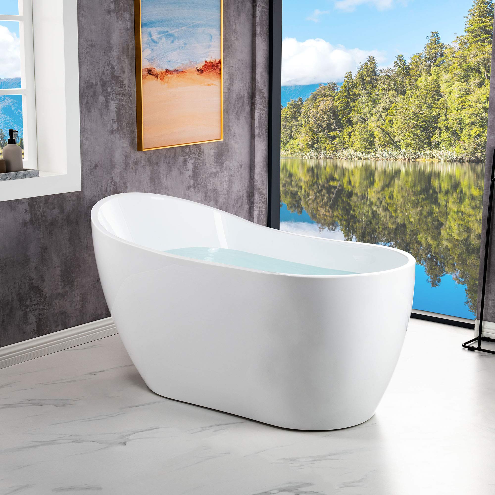 Photo 1 of ***FRAMING IS CRACKED IN THE FRONT OF TUB SHELL*** WOODBRIDGE 54" Acrylic Freestanding Bathtub Contemporary Soaking White Tub with Matte Black Overflow and Drain,B0006-MB