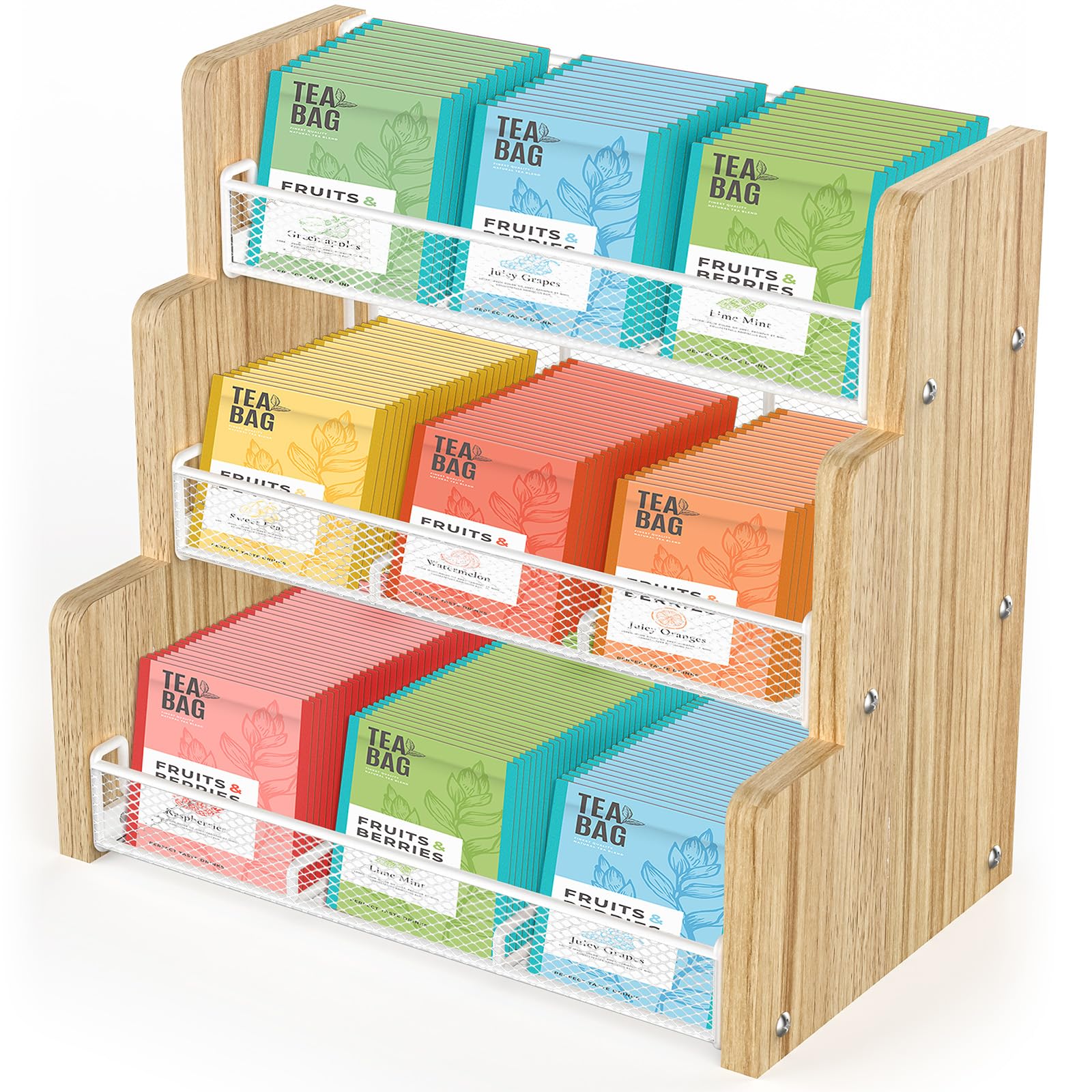 THYGIFTREE Tea Bag Organizer, 3 Tier Tea Box Storage, Solid Wood Tea Bag Holder for Kitchen, Office, Countertop,Sugar Packets, Creamers Holder