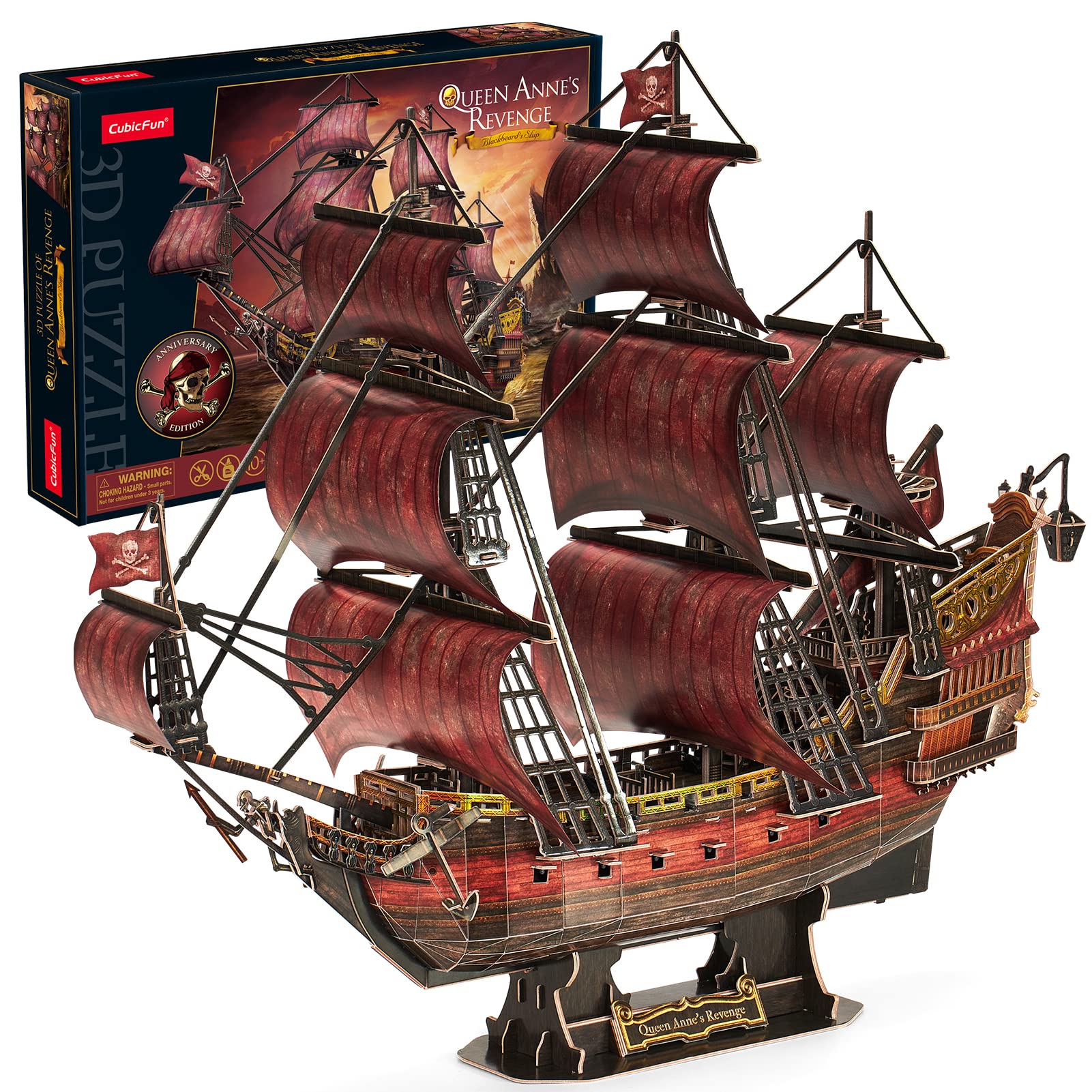 CubicFun 3D Puzzle Red Black Pearl for Adults Children Laser Queen Anne's Revenge with 391 Pieces, Pirate Ship Model Building Set for Room Decoration, Birthday Gift for Women Men — image 1