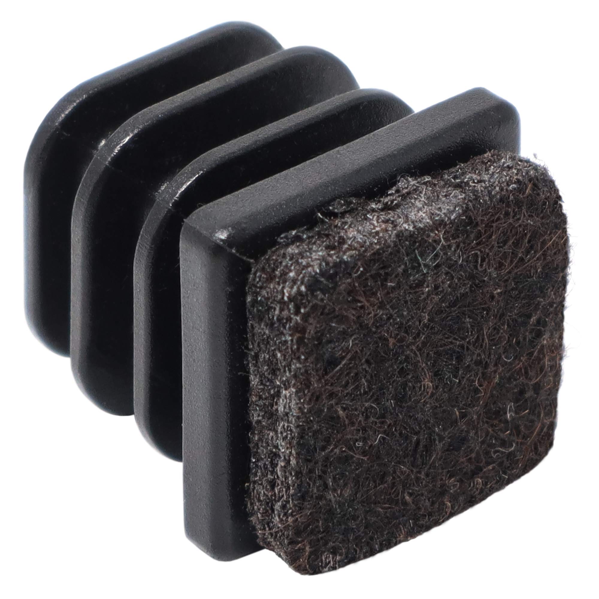 Adsamm® / 32 x Felt glides for tubes / black / 16x16 - 18x18 mm / square / Premium quality ripped inserts with felt for tubular steel chairs