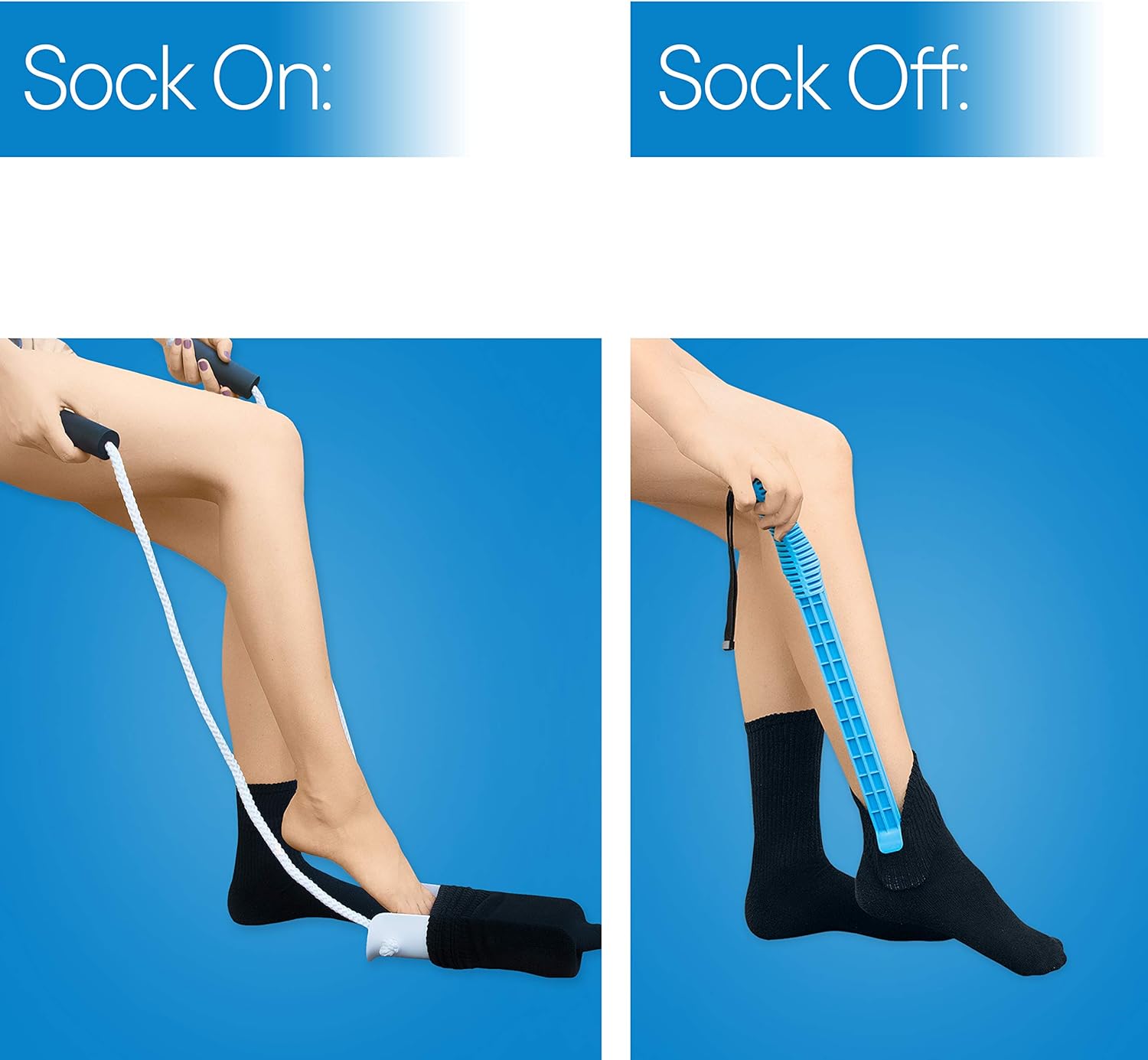 RMS Sock Aid Kit - Easy On Easy Off Device for Putting On Socks and Removing Socks or Stockings for Men and Women with Limited Mobility (Blue): Health & Personal Care