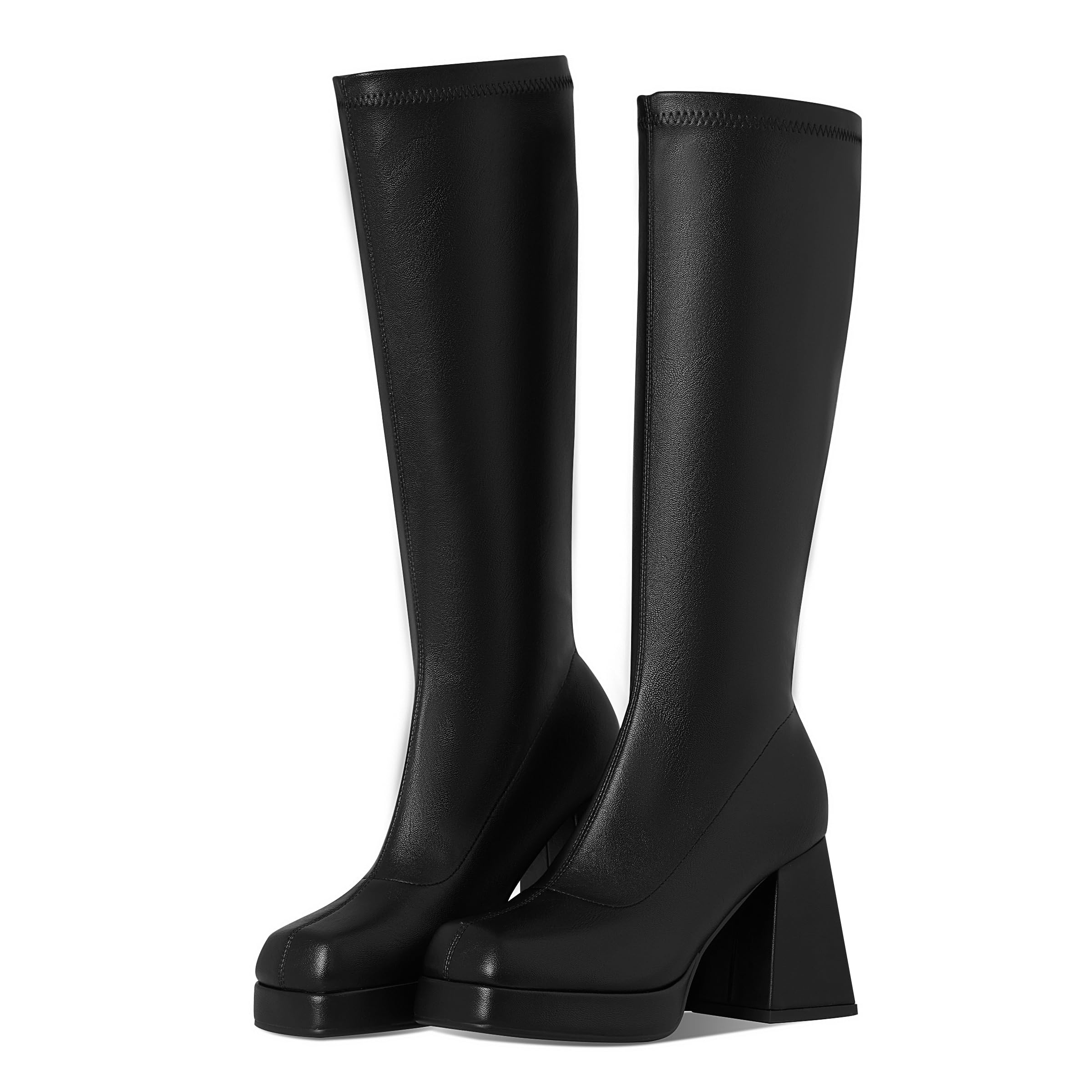 Khaki Wide Calf Square Heel Knee High Boots
