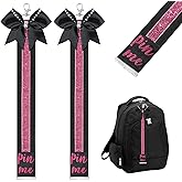 DEEKA 2 PCS Cheer Pin Strap Pin Me Ribbon for Backpack Glitter Cheerleader Keychain Cheer Gifts Bow Holder