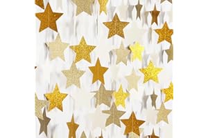 White-Gold Champagne Party-Decorations Bachelorette-Christmas Garland - 62ft Twinkle Little Star Hanging Streamers Banner, Wedding Birthday Baby Bridal Shower Engagement Decor Hugtmr