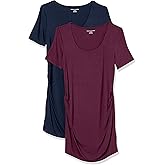 Amazon Essentials Women's Maternity Short-Sleeve Rouched Scoopneck T-Shirt, Pack of 2