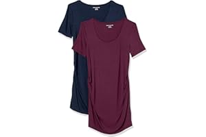 Amazon Essentials Women's Maternity Short-Sleeve Rouched Scoopneck T-Shirt, Pack of 2