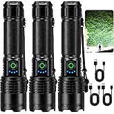 Kmivo Rechargeable Led Flashlight High Lumens - 99,000lm Bright Powerful Flash Light with 5 Modes, Waterproof Handheld Linterna for Home, Camping(3 Packs)