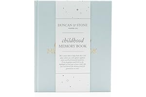 DUNCAN & STONE PAPER CO. Childhood Memory Book - Elegant Child Memory Book For Kids Till Age 18 W/Guided Prompts, & More - Childhood Memory Journal (175 Pages, Sky Blue)