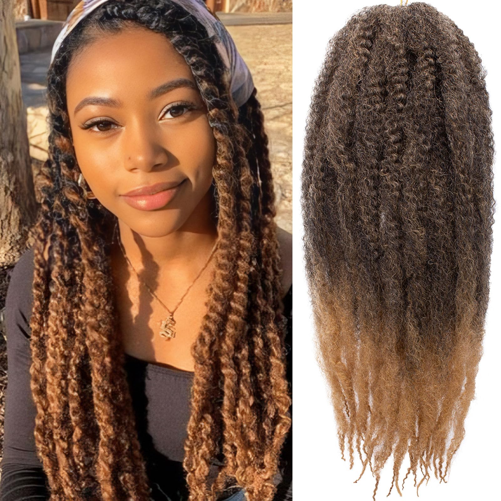 Samtress 18 Inch Marley Twist Braiding Hair 8 Packs Ombre Blonde Marley Hair Crochet Braids Afro Kinky Twist Marley Hair For Twists Braiding Hair Extensions (#T27) — image 1