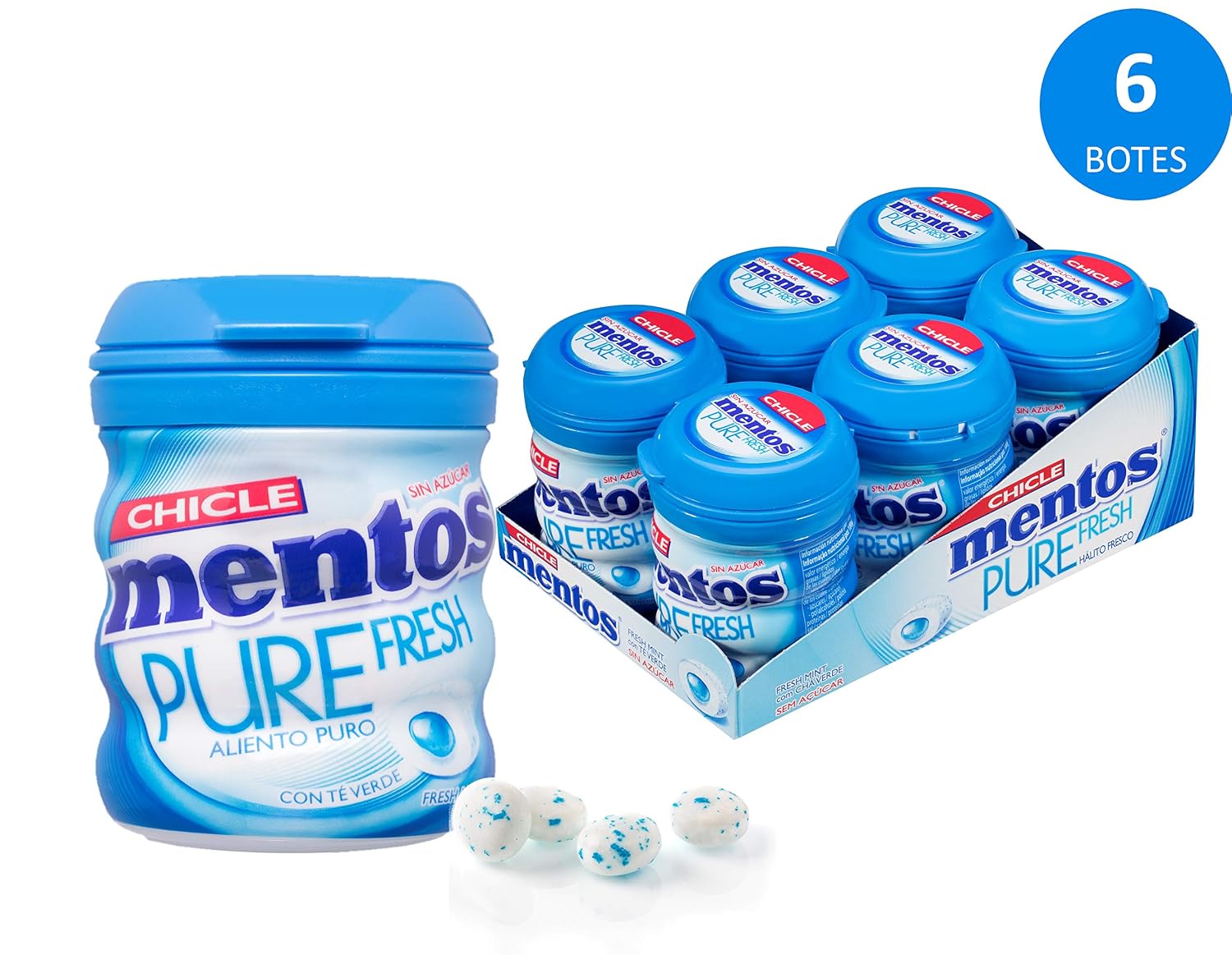 6 Botes de Chicles Mentos Sin Azúcar 6 Botes de Chicles Mentos Sin Azúcar