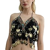 Wuchieal Sequin Halter Bra Tops Salsa Belly Dance Boho Festival Clubbing Tribal Bra Gold Shell Top