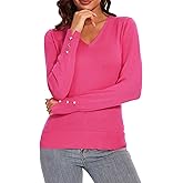 Spicy Sandia Women's V Neck Sweaters Long Sleeve Lightweight Pullover Knit Shirt Essential Top Dressy Casual