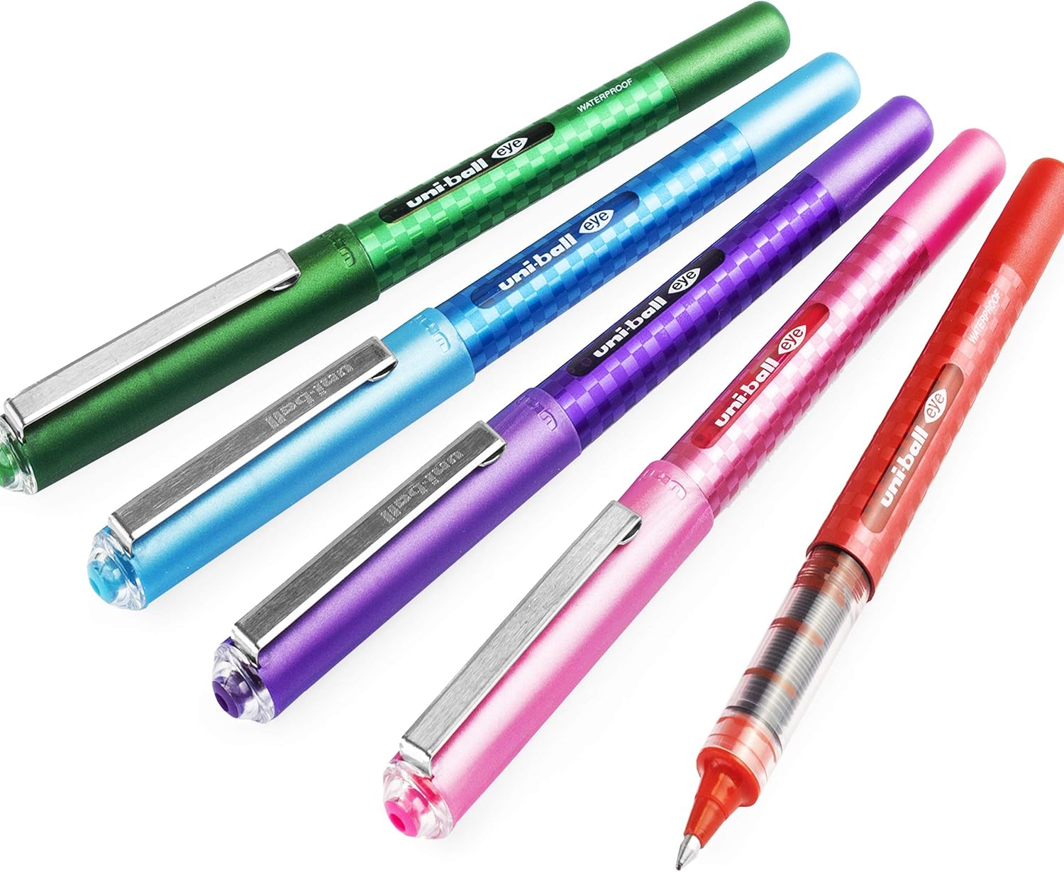 uni-ball Eye UB-157D Designer Liquid Ink Rollerball Pen - 0.7mm Nib - Red, Pink, Green, Light Blue, Violet - Pack of 5