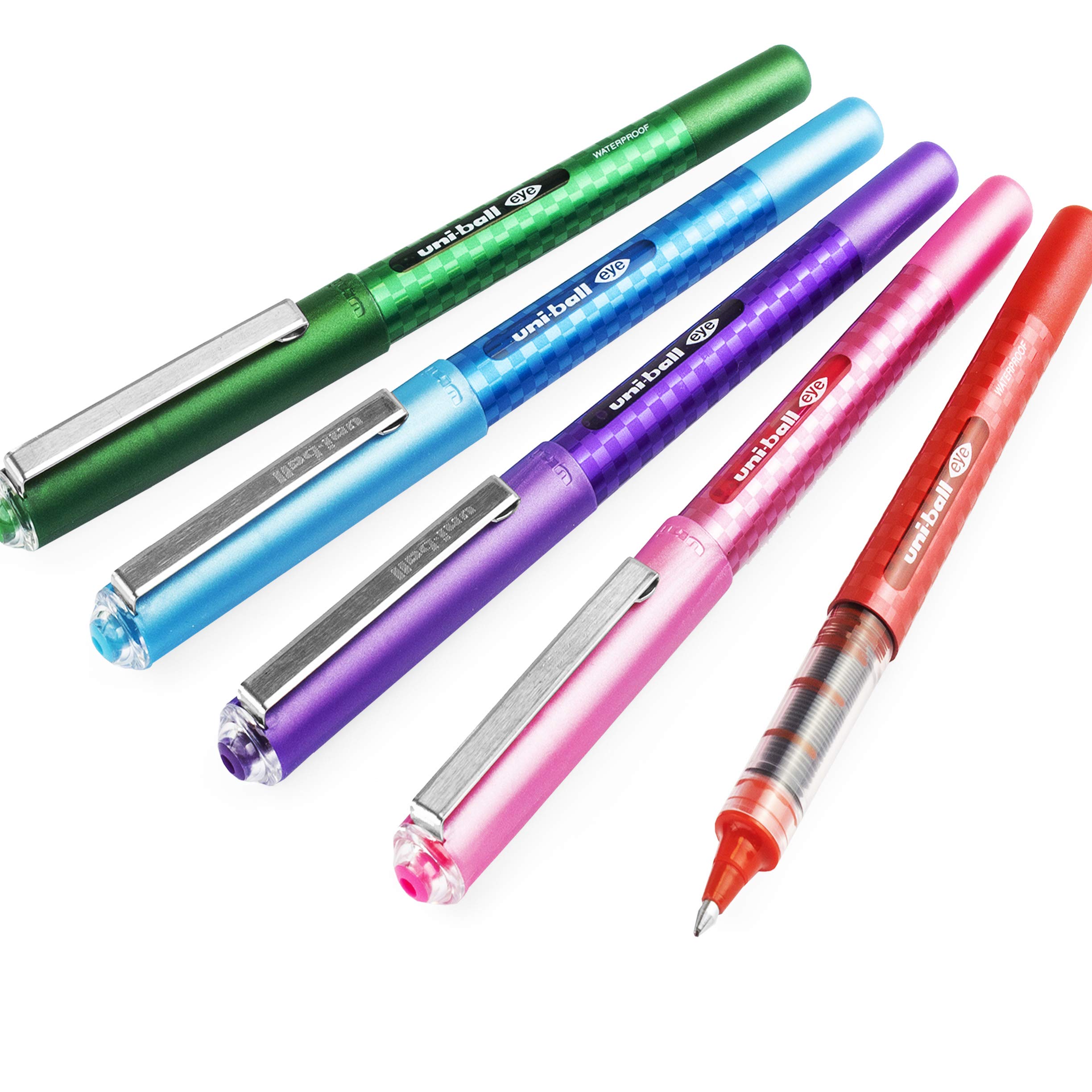 uni-ball Eye UB-157D Designer Liquid Ink Rollerball Pen – 0.7mm Nib – Red, Pink, Green, Light Blue, Violet - Pack of 5